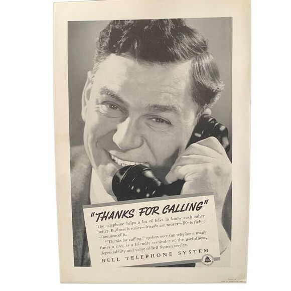 Vintage 1938 Bell Telephone Thanks For Calling Ad Advertisement